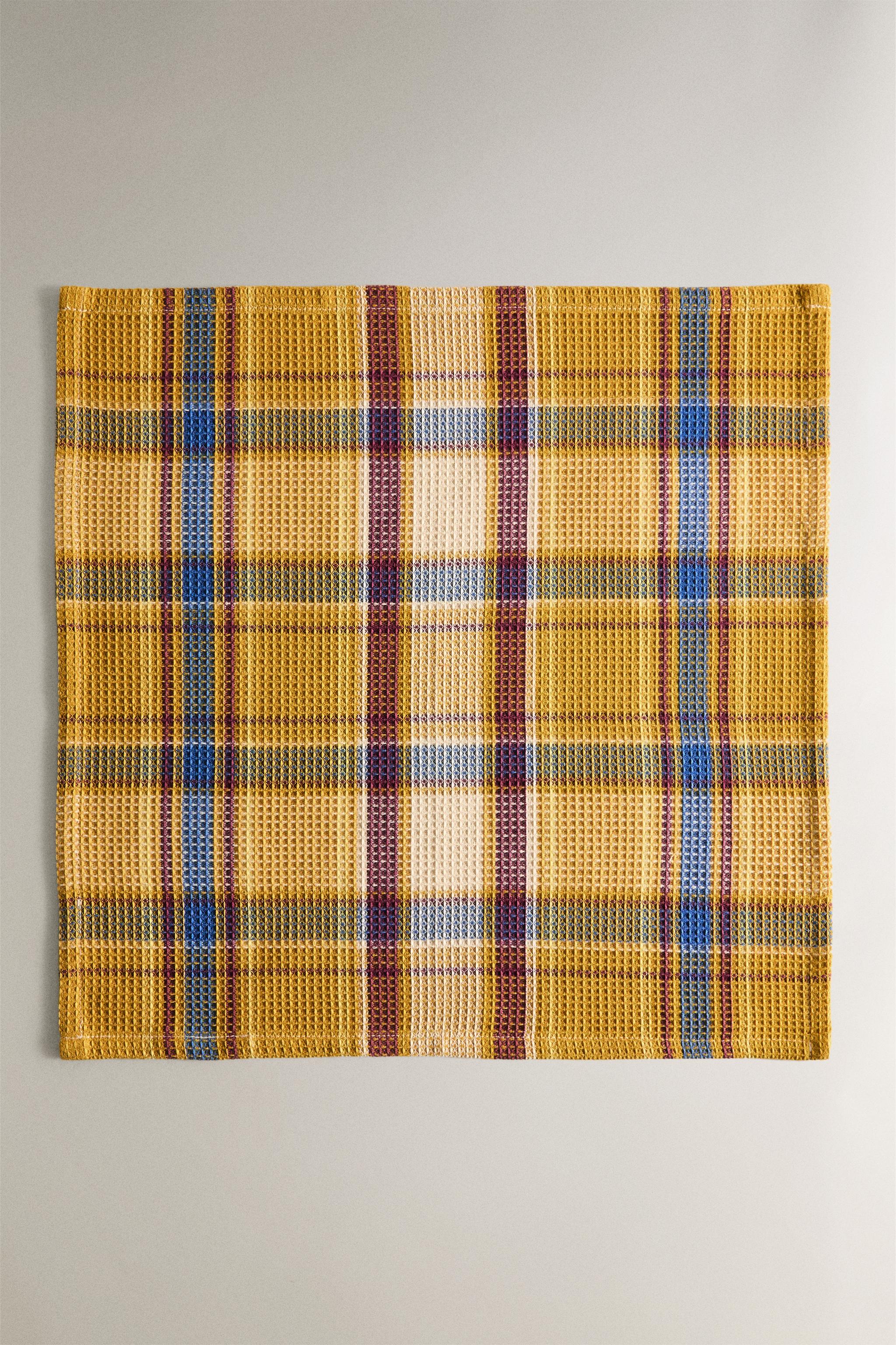 SET OF CHECK WAFFLE-KNIT KITCHEN TOWELS (SET OF 3)